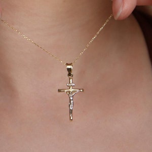 14K Real Gold Jesus Necklace, Gold Cross Christ Pendant, Dainty 14K Real Gold Crucifix Pendant,Solid Gold Religious Gift, Christmas Jewelry