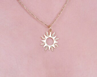 14k Gold Sun Necklace: Handmade Celestial Pendant Valentines Day Gift