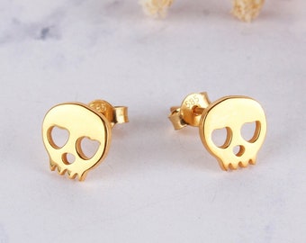Örhängen i massivt guld med dödskalle: Eleganta Halloween-smycken, alla hjärtans dag-present