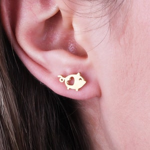 Niedliche kleine Schwein Ohrstecker in 14K Gold, Bauernhof Tier Ohrringe, 14K Gold Hübsche Schwein Ohrstecker, Schwein Schmuck, Weihnachtsgeschenke