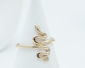 Handmade 14K Gold Snake Ring: Dainty Serpent Wrap Ring Valentines Day Gift