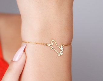 14K Solid Gold Cat Bracelet, Dainty Handmade Animal Charm, Personalized Minimalist Jewelry, Christmas Gift