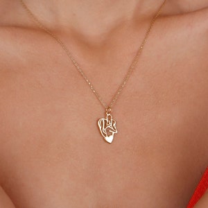 Collar para bebé y mamá en oro macizo de 14 quilates, colgante de oro real para mamá primeriza, joyería para embarazadas, collar con barra con nombre, regalo para baby shower, regalo para mamá primeriza