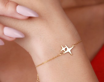 14K Solid Gold North Star Bracelet: Dainty Charm Jewelry Valentines Day Gift