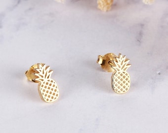 14K Solid Gold Pineapple Studs, Pineapple Earrings, Pineapple Stud Earrings,Summer Earrings, Beach Earrings,Fruit Earrings,Mothers Day Gifts