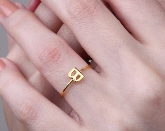 14K Solid Gold Dainty Initial Ring, Custom Letter Ring in Gold, Christmas Gifts , Bridesmaids Gifts, Mothers day gift,Gold Rings for Women