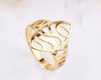 14K Solid Gold Wave Ring: Handmade Beach Jewelry Valentines Day Gift