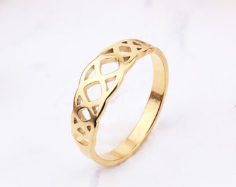 14K Solid Gold Celtic Knot Ring: Handmade Love Knot Jewelry Valentines Day Gift