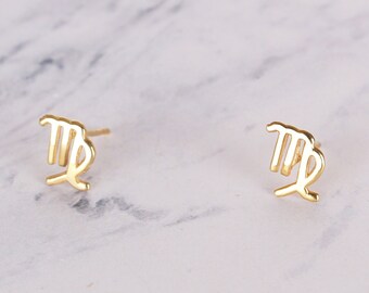 14K Solid Gold Zodiac Stud Earrings / Zodiac Jewelry /Rose Gold, White Gold / Stud Earrings / Gift for Her / Cute Earrings/ Christmas Gifts