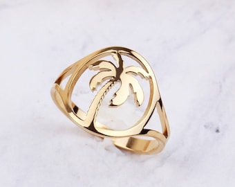 Handmade Sterling Silver Palm Tree Ring, Dainty Aloha Jewelry Valentines Day Gift