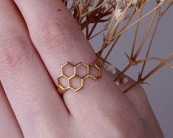 Handgemaakte sterlingzilveren honingraatring, stapelsieraden Valentijnsdagcadeau