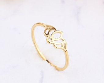 14K Solid Gold Lotus Flower Ring: Handmade Floral Jewelry Valentines Day Gift
