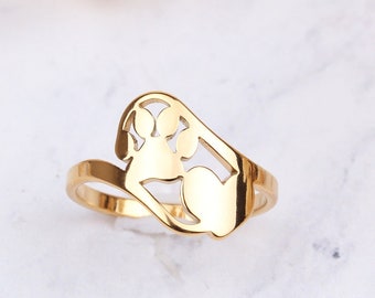 14K Solid Gold Paw Print Ring with Heart, Personalized Ring,Animal Paw Print Ring,Dogs Paw Print Ring for Dog lovers, Mothers Day Gifts