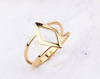 14K Solid Gold Rectangle Ring For Women, Simple Gold Ring, Personalized Gold Ring, Geometric Ring, Gift for Her, Mothers Day Gifts