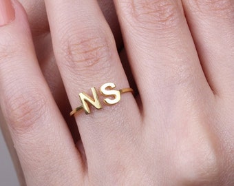 14K massivt guld initialring: Personlig bokstavsmonogram med alla hjärtans dag-present