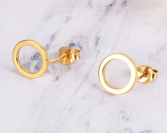 14K Solid Gold Circle Stud Earrings - Gold Hoop Earrings, Circle Stud Earrings, Small Earrings,14K Gold Circle Earrings,Mothers Day Gifts