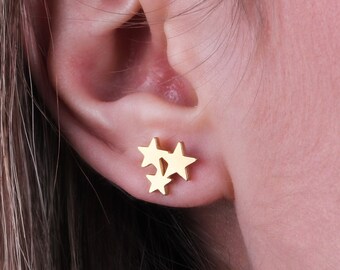 14K Solid Gold Star Stud Earrings: Celestial Jewelry Valentines Day Gift