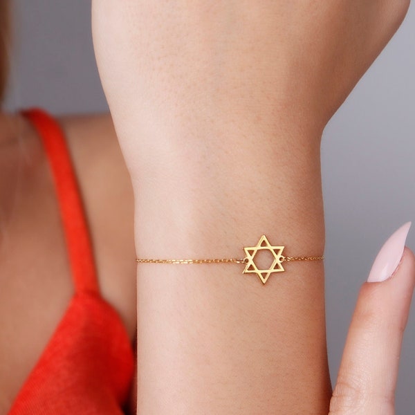 14K Solid Gold David Star Bracelet, David Star Jewelry, David Star Bracelets, Dainty Charm Jewelry, Religious Bracelet Jewish Star Bracelet