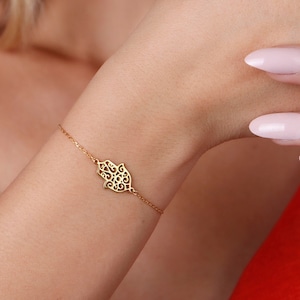 14K Solid Gold Hamsa Hand of Fatima, Hamsa Bracelet, Hand of God Bracelet, Spiritual Good Luck Bracelets, Gold Hand of God, Christmas Gifts