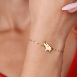 14K Solid Gold Elephant Bracelet for Good Luck, Elephant Bracelet, Dainty Gift For Friends, Animal Jewelry, Dainty Elephant Bracelet