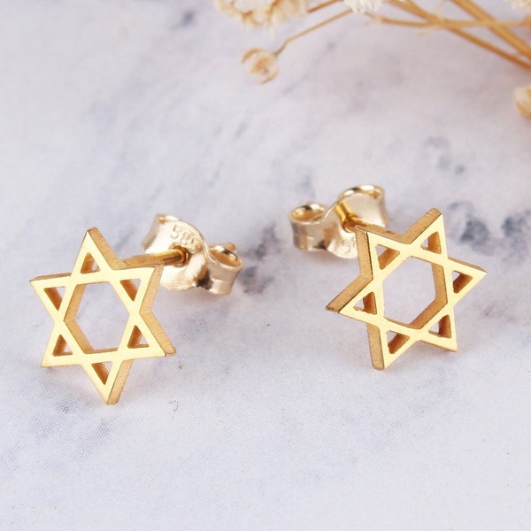 14K Solid Gold Star of David Stud Earrings, 14K Gold Jewish Star Earrings, Gold Star of David Stud, Jewish Earrings,Mothers Day Gifts