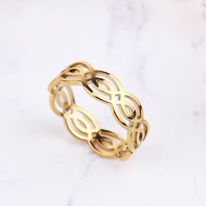 Infinity Band Ring in 14K Solid Gold, Gold Thumb Ring, Stackable Trendy Womens Rings, Thumb Ring,Eternity Braided Ring, Mothers Day Gifts