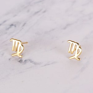 14K Solid Gold Zodiac Stud Earrings / Zodiac Jewelry /Rose Gold, White Gold / Stud Earrings / Gift for Her / Cute Earrings/ Christmas Gifts