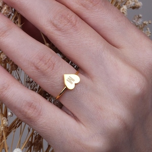Dainty Initial Ring, Personalized Heart Ring, 925K Sterling Silver Initial Ring, Silver Stacking Ring, Gift For Her, Mothers day gift