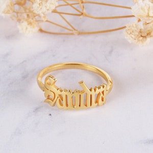 Old English Name Ring in 925K Silver, Name Ring, Custom Ring, Personalized Ring, Mothers day gifs, Birth Year Ring, Old English Jewelry