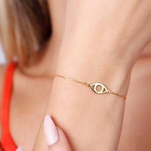 14K Solid Gold Dainty Evil Eye Bracelet, Minimalist Eye Bracelet, Eye Chain Bracelet, Great Gift For Her Valentine’s Gift, Christmas Jewelry