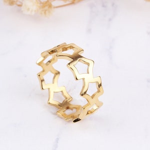14K Solid Gold Eternity Star Ring, Star ring, Thumb ring, Stacking Ring, Stars All Around Gold Band, Celestial Ring, Christmas Gifts