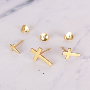 14K Solid Gold Cross Earrings, Minimalist Gold Cross Stud Earrings, Simple Jewelry, 14K Gold Cross Studs,Dainty Cross, Christmas Gifts