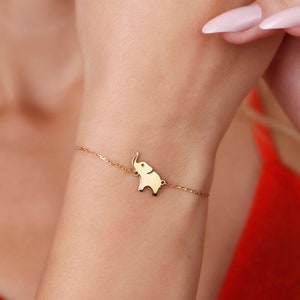 14K Solid Gold Elephant Bracelet for Good Luck, Elephant Bracelet, Dainty Gift For Friends, 925K Silver  Dainty Elephant Bracelet