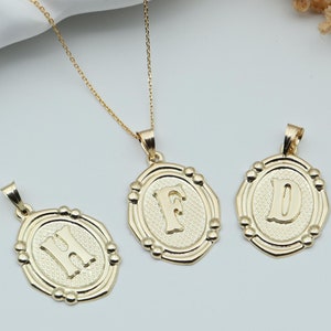 Colgante y collar con inicial de oro macizo de 14 k, colgante de papel fino, regalo de personalización, dije de inicial texturizada ovalada, joyería de oro macizo con letras