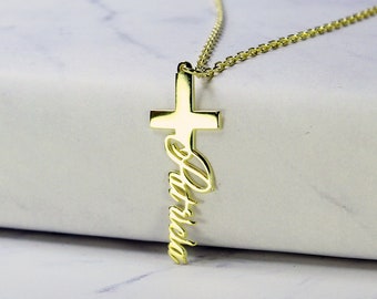 Personalized Silver Cross Necklace, Cross Necklace,Cross Necklace with Name,Gift for Her,14K Solid Gold Cross Necklace, Christmas gifts