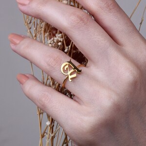 14K Solid Gold Old English Initial Ring, Initial Ring, Custom Ring, Personalized Ring, Gold Mothers Day Ring Gifts Unisex Old English Ring