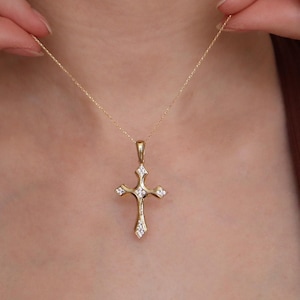 14k Gold Bold Cross Pendant, Modern Cross Necklace, Dainty Gold Chain, Baptism, Graduation Gifts, Gold Layering Cross,Textured Cross Pendant