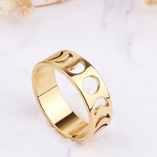 14K Solid Gold Phases of the Moon Band Ring 14K Gold Moon - Etsy