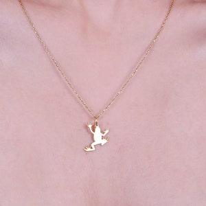 14K Solid Gold Frog Necklace, Handmade Animal Pendant, Good Luck Charm