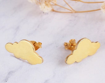 14K Solid Gold Cloud Stud Earrings, Gold Cloud Earrings, 14k Yellow Gold, Solid Gold Earrings, Cloud Jewelry, Christmas gifts