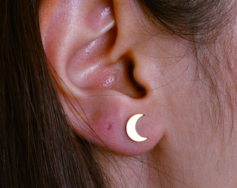 14K Solid Gold Moon Earrings, Gold Crescent Moon Stud Earrings, Moon Earrings, 14k Gold Earrings, Dainty Moon Earrings, Christmas Gifts