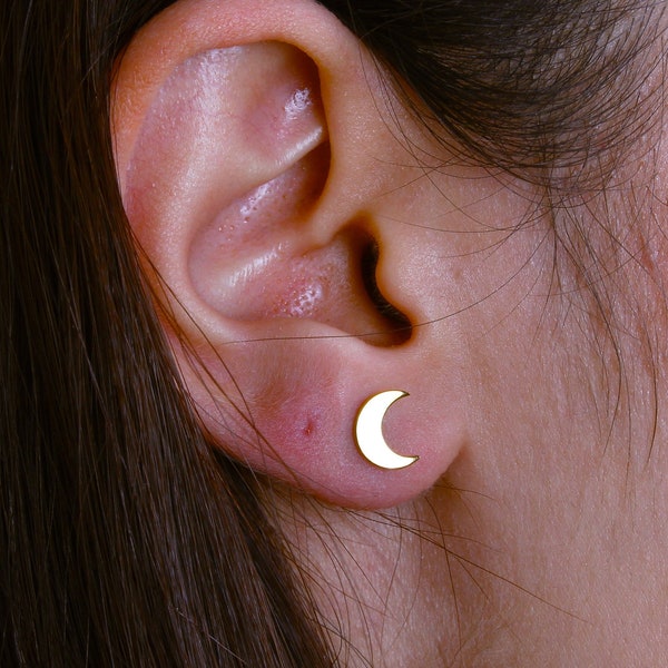 14K Solid Gold Moon Earrings, Gold Crescent Moon Stud Earrings, Moon Earrings, 14k Gold Earrings, Dainty Moon Earrings,  Mothers Day Jewelry