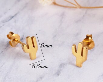 14K Solid Gold Kaktus Ohrstecker: Wüsten Schmuck Valentinstag Geschenk
