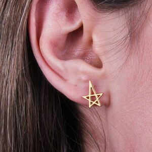 14K Solid Gold Celestial Stud Earrings,Gold Star Stud, Solid gold Earrings,Dainty Gold Earrings, Star Stud Earrings, Celestial Earrings