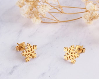 14K Real Gold Snowflake Earrings, 14K Gold Earrings, Tiny Stud Earrings, Dainty earrings, Snowflake stud earrings, Christmas Gifts