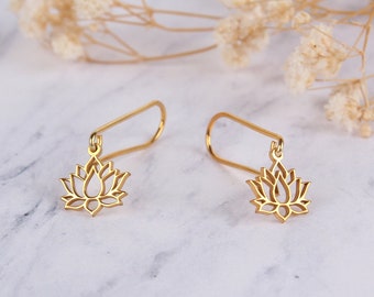 Gold Lotus Flower Earrings Yoga Meditation Festival Harmony Womens ♡ Gold Lotus Flower Earrings Yoga Meditation Festival Harmony Womens ♡
