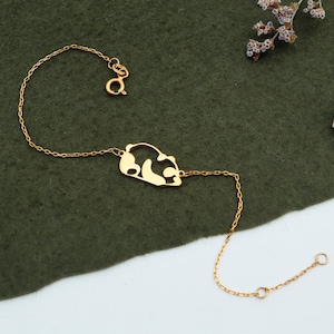 14K Gold Panda Bracelet, Gold Panda Bear Bracelet, 925K Silver Sleeping Panda Charm , Animal Charm Jewelry, Unique Bracelet