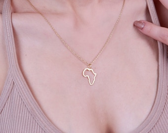 14K Gold Africa Map Necklace: Handmade Travel Pendant Valentines Day Gift