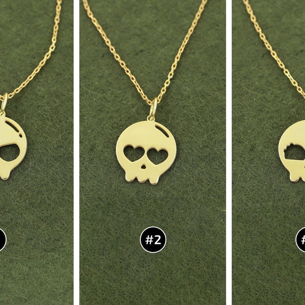 14K Solid Gold Skull Necklace, Real Gold Skull Charm Pendant, Skull Emoji Necklace, Real Gold Skull Jewelry,Skull Lover Gift,Christmas Gifts