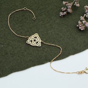 14K Solid Triquetra Celtic Symbol Bracelet, Real Gold Triquetra Bracelet, 925K Silver Dainty Triple Knot Charm Bracelet, Mystic Knot Jewelry